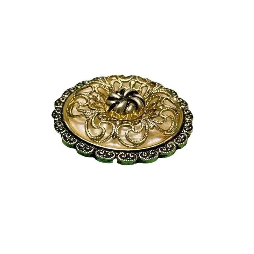 Vintage‎ W Germany Gold Tone Filigree Flower Scarf Clip Holder